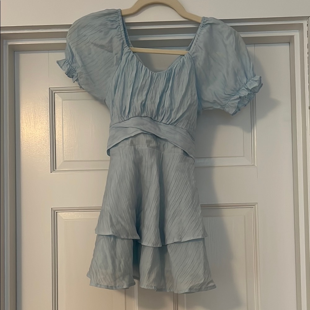 Light Blue Puff Sleeve Dress